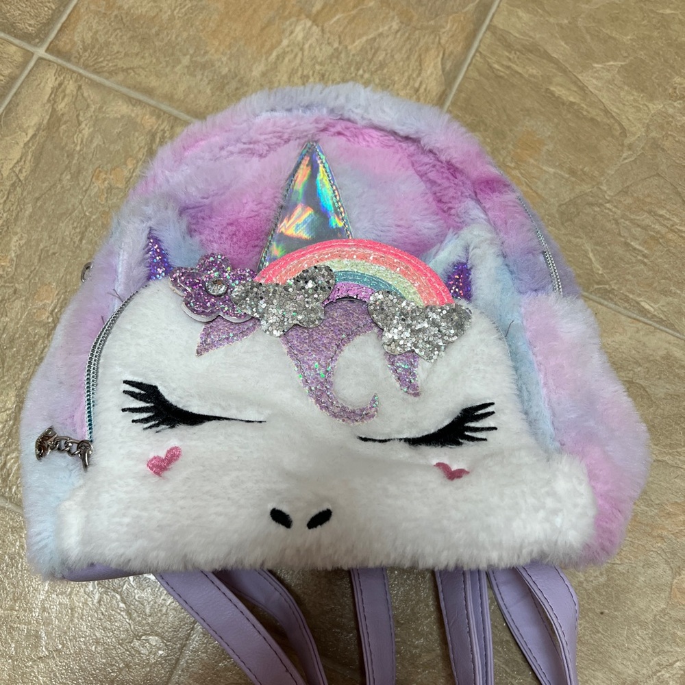 Unicorn Plush Backpack for Kids - Pink and White